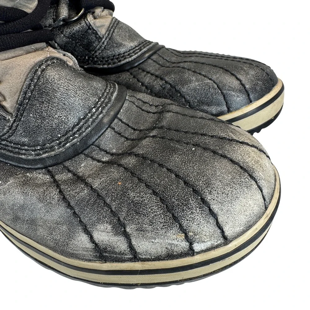 Sorel Winter Boots Womens 12 Gray Quilted Waterproof Faux Fur Lace Up Snow